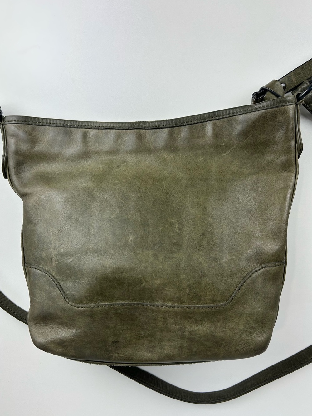 FRYE MELISSA LEATHER CROSSBODY HOBO OLIVE GREEN ZIP TOP PURSE BAG